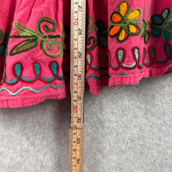 Zen Ethic Embroidered Mini Dress Size Small Pink Ruffle Dress Tunic Hippie Boho - Picture 10 of 10